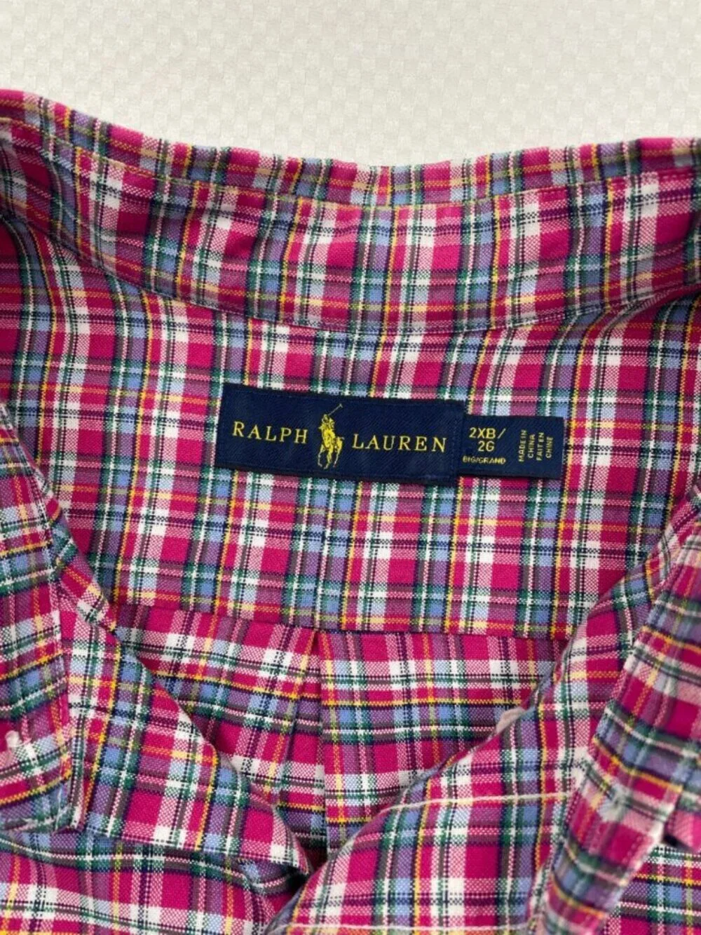 Ralph Lauren Button Down Shirt Pink Blue Plaid Pony Logo Men's 2XB XXL Big Man